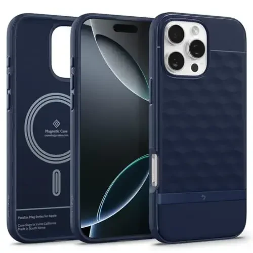 Caseology Parallax Mag for iPhone 16 Pro Case [Enhanced Ergonomic Design Case Compatible with Magsafe] Military Grade Drop Tested (2024) - Midnight Blue 