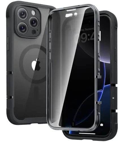 Diaclara Magnetic Designed for iPhone 16 Pro Case Full Body Bumper,[Compatible with MagSafe] Military Drop Proof Cover with Built-in Privacy Screen Protector, Black - DIACLARA