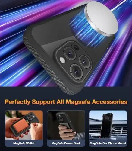Diaclara Magnetic Designed for iPhone 16 Pro Case Full Body Bumper,[Compatible with MagSafe] Military Drop Proof Cover with Built-in Privacy Screen Protector, Black - 6