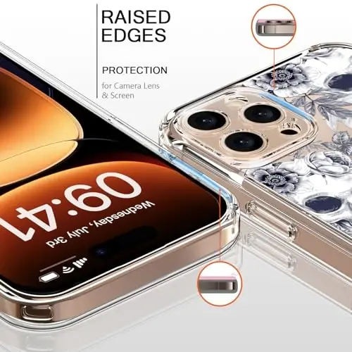 bicol for iPhone 16 Pro Case with Screen Protector, Enhanced Camera Protection, Crystal Acrylic Clear with Fashionable Designs for Girls Women, Slim Fit Protective Phone Cover, Elegant Skulls - BICOL (1)
