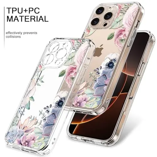 bicol for iPhone 16 Pro Case with Screen Protector, Enhanced Camera Protection, Crystal Acrylic Clear with Fashionable Designs for Girls Women, Slim Fit Protective Phone Cover, Colorful Succulents - 10