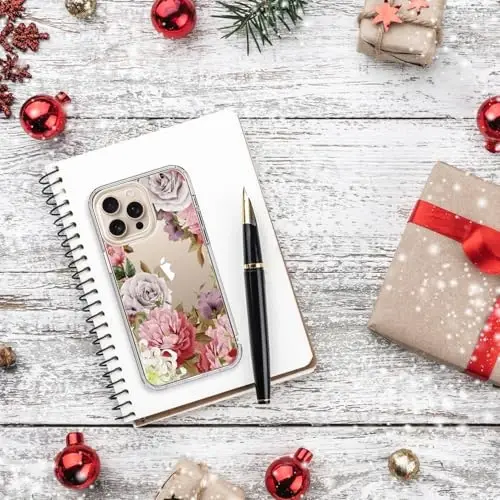 bicol for iPhone 16 Pro Case with Screen Protector, Enhanced Camera Protection, Crystal Acrylic Clear with Fashionable Pattern Designs for Girls Women, Slim Fit Protective Phone Cover, Flower Garden - 6