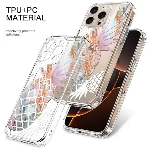 bicol for iPhone 16 Pro Case with Screen Protector, Enhanced Camera Protection, Crystal Acrylic Clear with Fashionable Designs for Girls Women, Slim Fit Protective Phone Cover, Nice Pineapple - 3