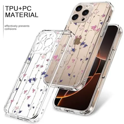 bicol for iPhone 16 Pro Case with Screen Protector, Enhanced Camera Protection, Crystal Acrylic Clear with Fashionable Designs for Girls Women, Slim Fit Protective Phone Cover, Elegant Florals - 3