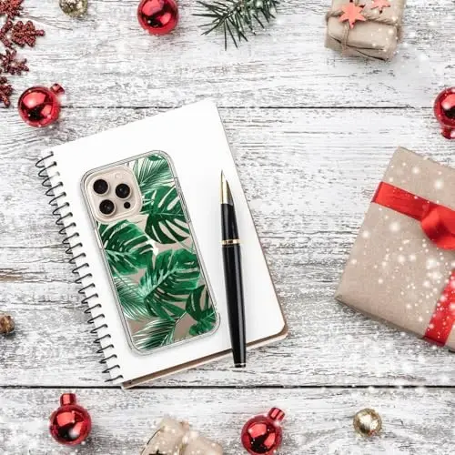 bicol for iPhone 16 Pro Case with Screen Protector, Enhanced Camera Protection, Crystal Acrylic Clear with Fashionable Pattern Designs for Girls Women, Slim Fit Protective Phone Cover, Green Leaves - 6