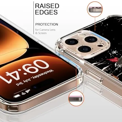 bicol Christmas Phone Case for iPhone 16 Pro with Screen Protector, Enhanced Camera Protection - Wireless Charging - Slim Shockproof Protective Acrylic Clear Cover for Women Girls - Snowman with Deer - BICOL (1)