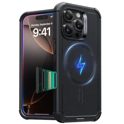 ESR for iPhone 16 Pro Case, 7X Military-Grade Drop Protection, Shock-Absorbing Rugged Cover with Camera Control Button, MagSafe Accessories Compatible, Cyber Series, Black 