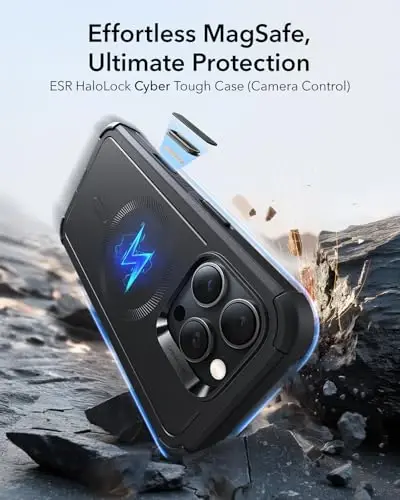 ESR for iPhone 16 Pro Case, 7X Military-Grade Drop Protection, Shock-Absorbing Rugged Cover with Camera Control Button, MagSafe Accessories Compatible, Cyber Series, Black - 2