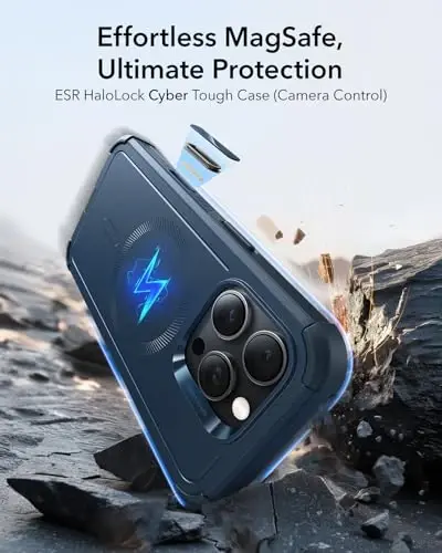 ESR for iPhone 16 Pro Case, 7X Military-Grade Drop Protection, Shock-Absorbing Rugged Cover with Camera Control Button, MagSafe Accessories Compatible, Cyber Series, Navy Blue 