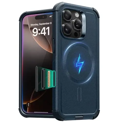 ESR for iPhone 16 Pro Case, 7X Military-Grade Drop Protection, Shock-Absorbing Rugged Cover with Camera Control Button, MagSafe Accessories Compatible, Cyber Series, Navy Blue - ESR