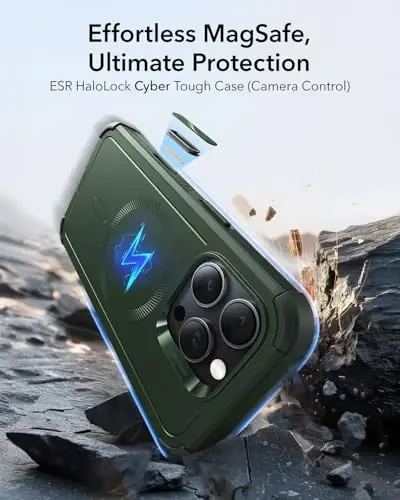 ESR for iPhone 16 Pro Case, 7X Military-Grade Drop Protection, Shock-Absorbing Rugged Cover with Camera Control Button, MagSafe Accessories Compatible, Cyber Series, Army Green - 2