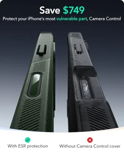 ESR for iPhone 16 Pro Case, 7X Military-Grade Drop Protection, Shock-Absorbing Rugged Cover with Camera Control Button, MagSafe Accessories Compatible, Cyber Series, Army Green - 3