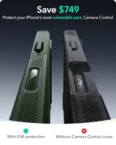 ESR for iPhone 16 Pro Case, 7X Military-Grade Drop Protection, Shock-Absorbing Rugged Cover with Camera Control Button, MagSafe Accessories Compatible, Cyber Series, Army Green - 3