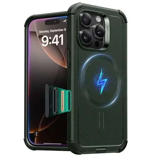 ESR for iPhone 16 Pro Case, 7X Military-Grade Drop Protection, Shock-Absorbing Rugged Cover with Camera Control Button, MagSafe Accessories Compatible, Cyber Series, Army Green - 1