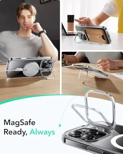 ESR for iPhone 16 Pro Case, Camera Control Button Compatible with MagSafe, Military-Grade Protective Case Built-in Stash Stand, Scratch-Resistant Back Cover, Clear - 6