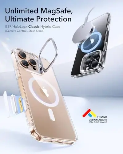 ESR for iPhone 16 Pro Case, Camera Control Button Compatible with MagSafe, Military-Grade Protective Case Built-in Stash Stand, Scratch-Resistant Back Cover, Clear - 3