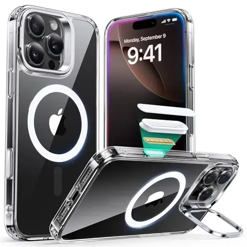 ESR for iPhone 16 Pro Case, Camera Control Button Compatible with MagSafe, Military-Grade Protective Case Built-in Stash Stand, Scratch-Resistant Back Cover, Clear - 1