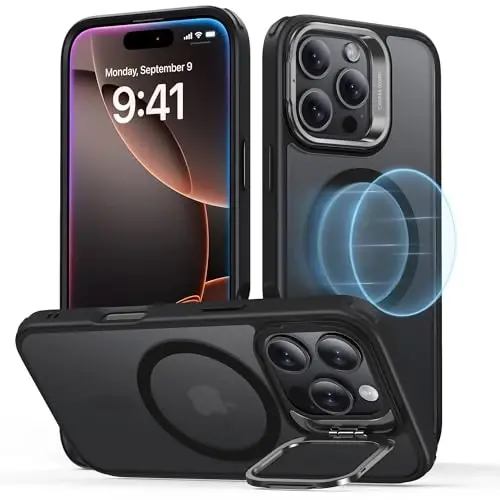 ESR for iPhone 16 Pro Case, Compatible with MagSafe, Military-Grade Protective Case, Built-in Stash Stand Phone Case, Scratch-Resistant Back Cover, Classic Series, Frosted Black - ESR