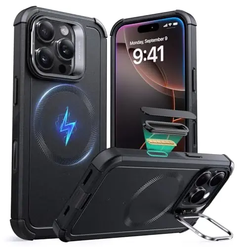 ESR for iPhone 16 Pro Case with Stash Stand, Camera Control, 23FT Military-Grade Shock-Absorbing Drop Protection, Compatible with MagSafe Accessories, Magnetic Cyber Series, Black - ESR (1)