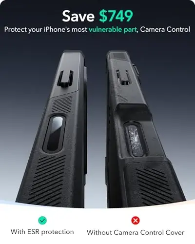 ESR for iPhone 16 Pro Case with Stash Stand, Camera Control, 23FT Military-Grade Shock-Absorbing Drop Protection, Compatible with MagSafe Accessories, Magnetic Cyber Series, Black - 4