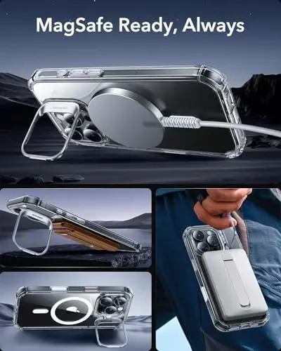 ESR for iPhone 16 Pro Case with Stand, Camera Control Button Compatible with MagSafe, Full-Body Military-Grade Drop Proof Case with Built-in 9H+ Tempered Glass Screen Protector, Clear - 6