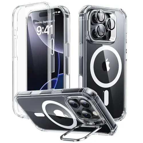iPhone 16 Pro için ESR Kılıfı, Standlı, MagSafe ile Uyumlu Kamera Kontrol Düğmesi, Dahili 9H+ Temperli Cam Ekran Koruyuculu Tam Gövde Askeri Sınıf Düşmeye Dayanıklı Kılıf, Şeffaf - 1