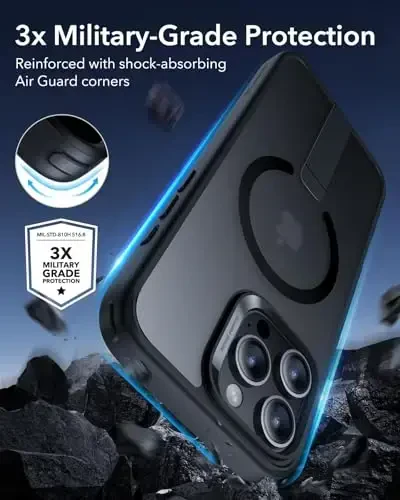 ESR for iPhone 16 Pro Case with Kickstand, Military-Grade Shockproof Protection, Magnetic Fully Adjustable Flickstand Phone Case, Compatible with MagSafe Accessories, Boost Series, Frosted Black - 5