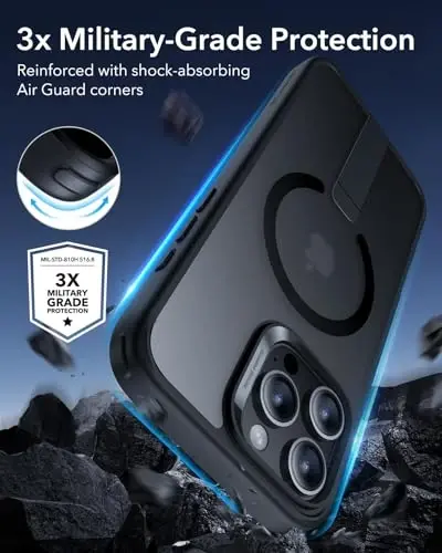 ESR for iPhone 16 Pro Case with Kickstand, Military-Grade Shockproof Protection, Magnetic Fully Adjustable Flickstand Phone Case, Compatible with MagSafe Accessories, Boost Series, Frosted Black - 5
