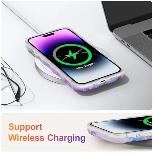 EYZUTAK Case for iPhone 16 Pro, Colorful Retro Oil Painting Printed Flower Laser Glossy Pattern Cute Curly Wave Edge Exquisite Phone Cover Stylish Durable TPU Protective Case for Girl Women-Beige - 6