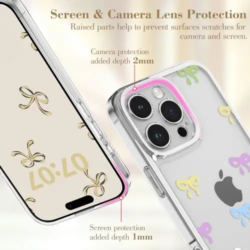EYZUTAK Case for iPhone 16 Pro, Clear Cute Ribbon Bowknot Pattern Aesthetic Transparent Phone Case Raised Camera Protection Stylish Slim Soft Durable TPU Protective Cover for Women Girls - Colorful - 2