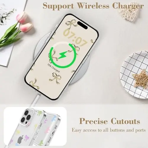 EYZUTAK Case for iPhone 16 Pro, Clear Cute Ribbon Bowknot Pattern Aesthetic Transparent Phone Case Raised Camera Protection Stylish Slim Soft Durable TPU Protective Cover for Women Girls - Colorful - 5