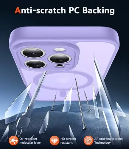 FNTCASE for iPhone 16 Pro Case: Matte Magnetic Phone Cases with Screen Protector Compatible with Magsafe Slim Anti Yellowing Rugged Shockproof Protective Translucent Cell Phone Cover (C-Purple) - 5