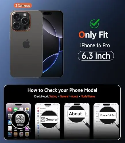 FNTCASE for iPhone 16 Pro Case: Matte Magnetic Phone Cases with Screen Protector Compatible with Magsafe Slim Anti Yellowing Rugged Shockproof Protective Translucent Cell Phone Cover (C-Black) - 2