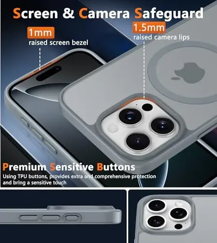 FNTCASE for iPhone 16 Pro Case: [Compatible with Magsafe] Translucent Matte Magnetic Phone Cover - Military Grade Drop Protection Shockproof Protective Cases - Gray - 6