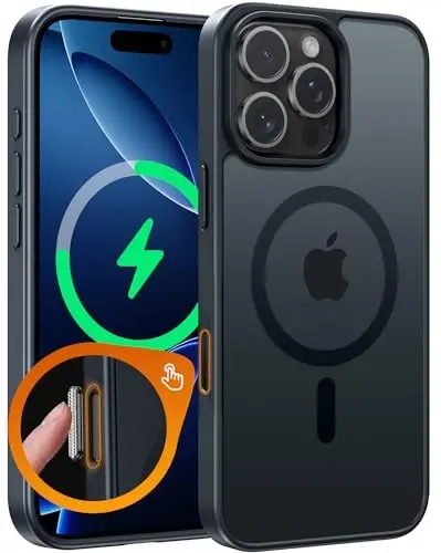 FNTCASE for iPhone 16 Pro Case, Fit for Magsafe, Translucent Matte Back | Magnetic Phone Cases, 14FT Military Grade Drop Protection, Slim Shockproof Protective Cover, Black 