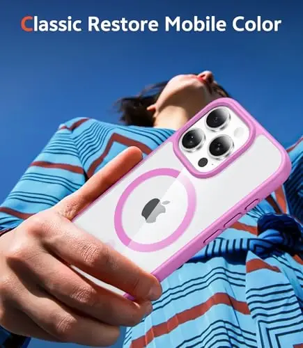 FNTCASE for iPhone 16 Pro Case: Clear Magnetic Phone Cases with Screen Protector Compatible with Magsafe Slim Anti Yellowing Rugged Shockproof Protective Transparent Cell Phone Cover (B-Pink) - 7