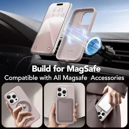GONEZ Magnetic for iPhone 16 Pro Case, Compatible with MagSafe, [Screen Protector + Camera Lens Protector], Silicone Shockproof Anti-Scratch Protective Phone Case 6.3 inch, Light Taro - 3