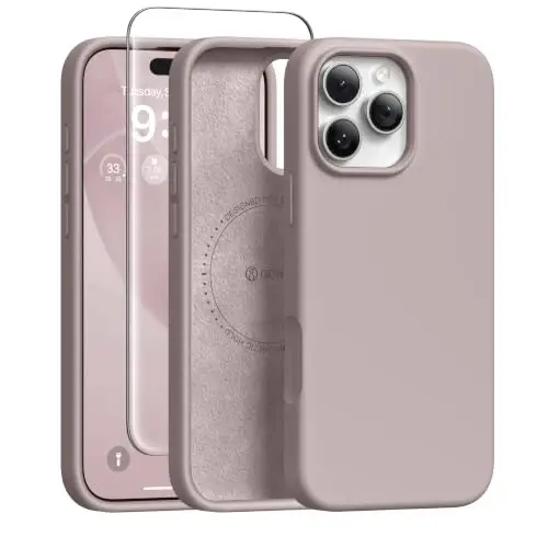 iPhone 16 Pro için GONEZ Manyetik Kılıf, MagSafe ile Uyumlu, [Ekran Koruyucu + Kamera Lensi Koruyucu], Silikon Darbeye Dayanıklı Çizilmez Koruyucu Telefon Kılıfı 6.3 inç, Açık Taro 