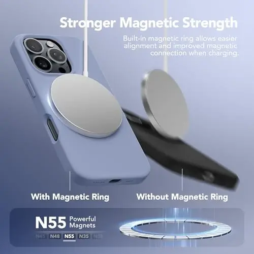 GONEZ Magnetic for iPhone 16 Pro Case, Compatible with MagSafe, [Screen Protector + Camera Lens Protector], Silicone Shockproof Anti-Scratch Protective Phone Case 6.3 inch, Lavender Gray - 3