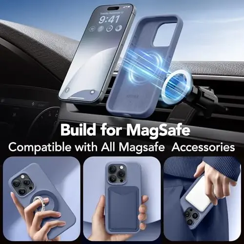 GONEZ Magnetic for iPhone 16 Pro Case, Compatible with MagSafe, [Screen Protector + Camera Lens Protector], Silicone Shockproof Anti-Scratch Protective Phone Case 6.3 inch, Lavender Gray - 4