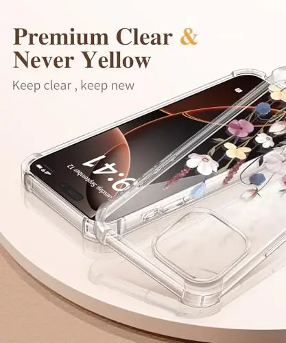 GVIEWIN for iPhone 16 Pro Case Floral, with Screen Protector&Camera Lens Protector, [Non Yellowing]Slim Shockproof Clear Phone Protective Cover for Women, Flower Pattern Design 6.3