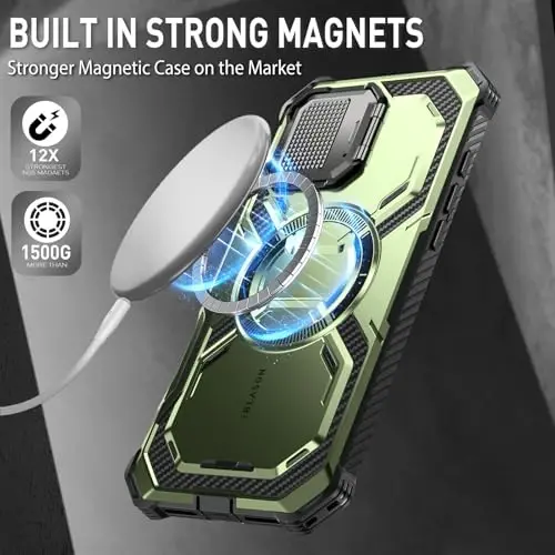 i-Blason Armorbox for iPhone 16 Pro Case MagSafe with Stand, 360° Full-Body with Built-in Screen Protector, Camera Control, Camera Cover Kickstand, Heavy Duty Protection for iPhone 16 Pro, DarkGreen - 4