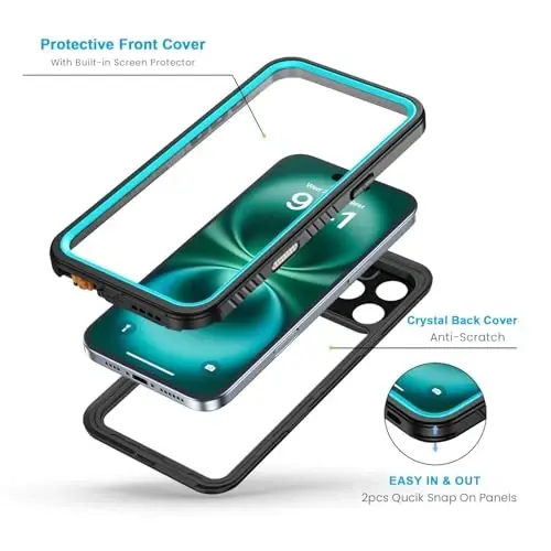 Lanhiem for iPhone 16 Pro Case, IP68 Waterproof Dustproof Shockproof Cases with Built-in Screen Protector, Full Body Protective Heavy Duty Rugged Phone Cover for iPhone 16 Pro - 6.3 inch (Blue) - 3