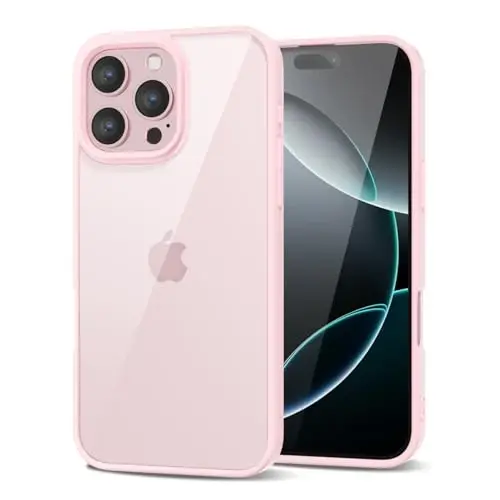 LoeoeL for iPhone 16 Pro Case Clear, Transparent Hybrid 16 Pro Phone Case [Hard Plastic & Soft Silicone Bumper] Acrylic Non Yellowing Thin Slim Protective Cover for Women, Light Pink - LOEOEL