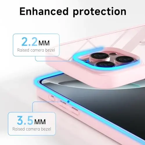 LoeoeL for iPhone 16 Pro Case Clear, Transparent Hybrid 16 Pro Phone Case [Hard Plastic & Soft Silicone Bumper] Acrylic Non Yellowing Thin Slim Protective Cover for Women, Light Pink - 5
