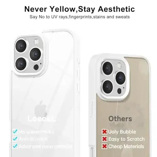 LoeoeL for iPhone 16 Pro Case Clear, Transparent Hybrid 16 Pro Phone Case [Hard Plastic & Soft Silicone Bumper] Acrylic Non Yellowing Thin Slim Protective Cover for Women, White - 4