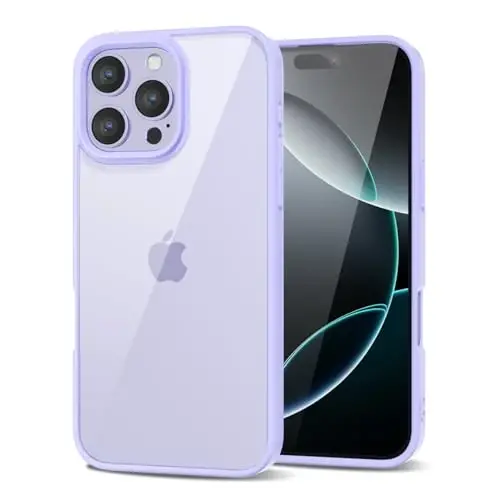 LoeoeL for iPhone 16 Pro Case Clear, Transparent Hybrid 16 Pro Phone Case [Hard Plastic & Soft Silicone Bumper] Acrylic Non Yellowing Thin Slim Protective Cover for Women, Purple Lavender - LOEOEL
