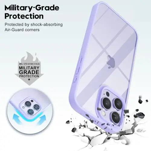 LoeoeL for iPhone 16 Pro Case Clear, Transparent Hybrid 16 Pro Phone Case [Hard Plastic & Soft Silicone Bumper] Acrylic Non Yellowing Thin Slim Protective Cover for Women, Purple Lavender - 6