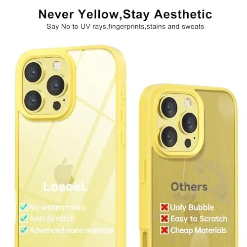 LoeoeL for iPhone 16 Pro Case Clear, Transparent Hybrid 16 Pro Phone Case [Hard Plastic & Soft Silicone Bumper] Acrylic Non Yellowing Thin Slim Protective Cover for Women, Yellow - 4