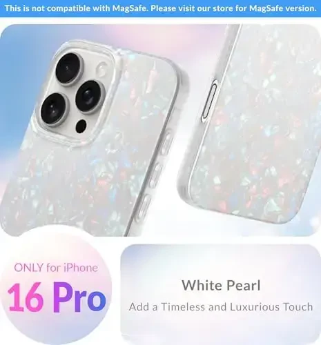 LONLI Hue Case for iPhone 16 Pro - [360° Shock-Absorbent Bumper] - [Cute and Unique Phone Cover for Girls and Women] - White Pearl Tort - LONLI (1)